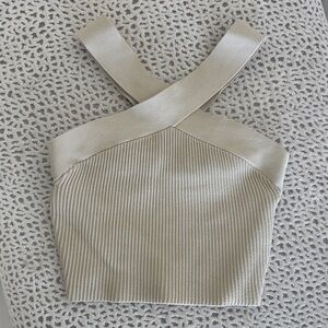 Babaton Beige Cross-Strap Crop Top